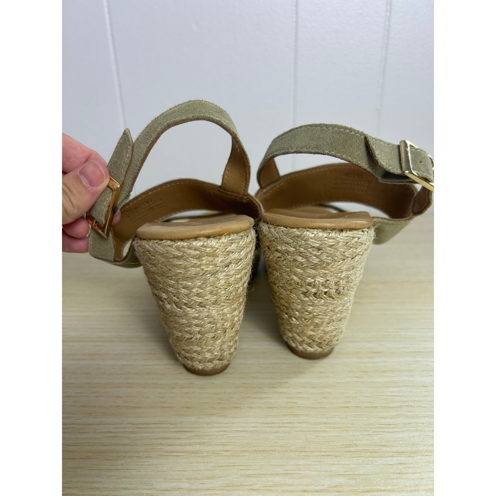 Garnet Hill Wedge Sandals Womens 8 Tan Suede Espadrille Made in Italy Boho - Picture 2 of 7